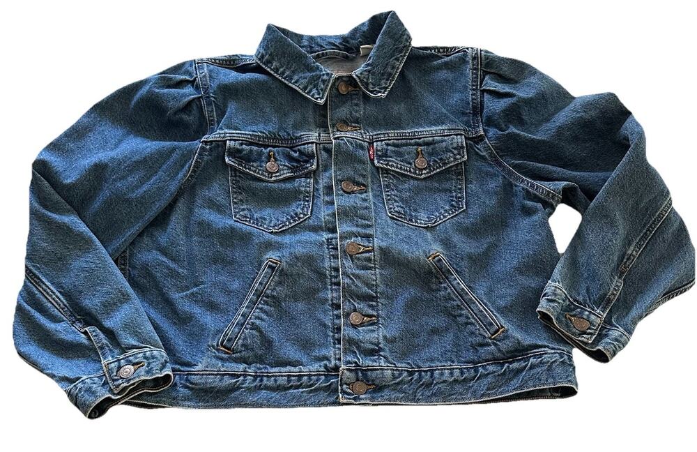 Levi's Women's XL Puff Shoulders Trucker Jean Jacket Denim Cotton Blue Western